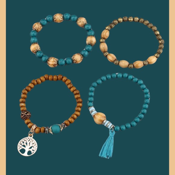 Restock- 4PC Tree of Life Pendant Tassel Bracelet Set - Picture 4 of 5